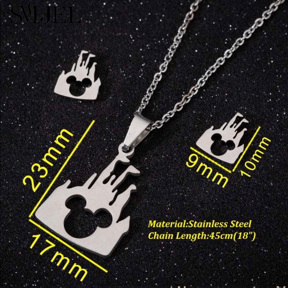 Stainless Steel Disney Castle Necklace & Earrings - Picture 4 of 7